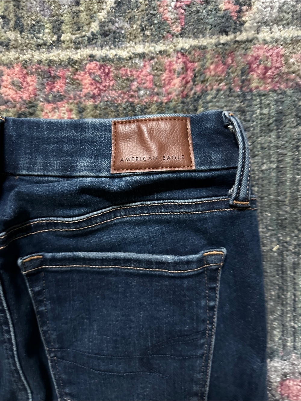 American Eagle Outfitters Luxe Stretch High Rise Jeggings Dark Blue Ripped Knees - Picture 8 of 8
